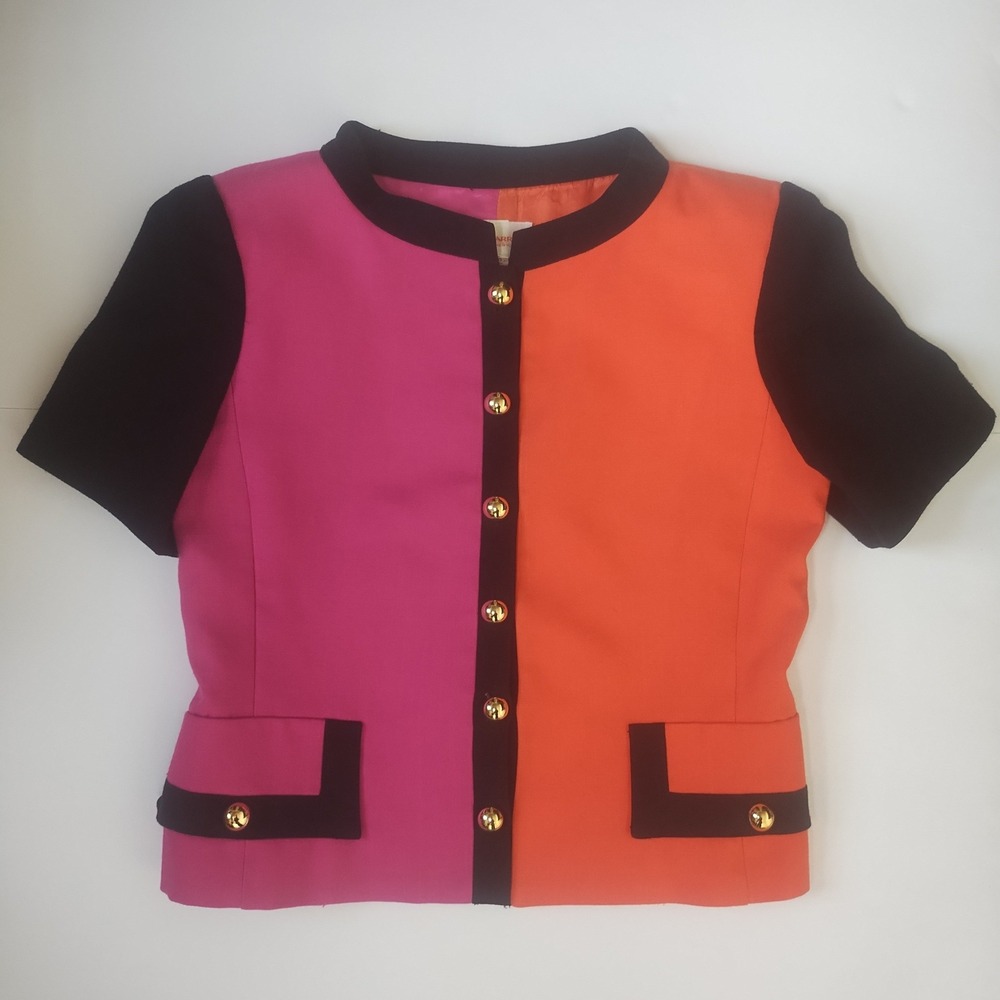 Vintage David Warren Colorblock Blouse Women's 8 80s Mod Maximalist Union Made